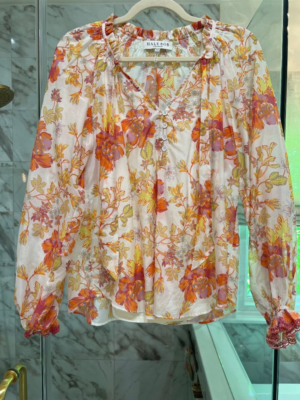 HALE BOB long sleeve floral top with built in camisole-  XS
